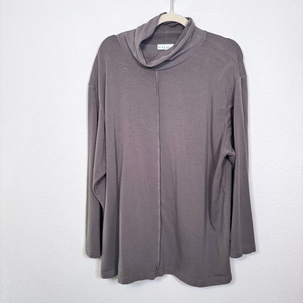 Bryn Walker Women Cowl Neck Top Shirt Size L Bamboo Cotton Lagenlook Taupe Brown